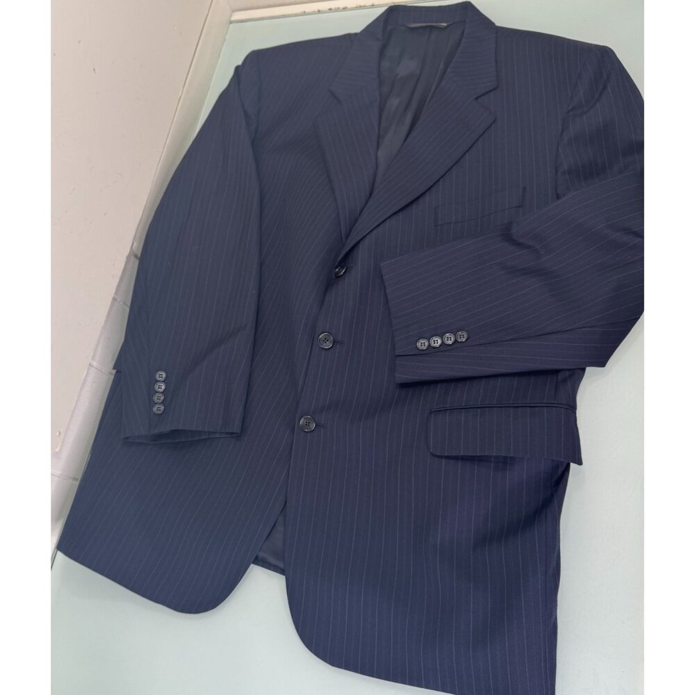 Jack Victor Blazer Jacket 50R Cashmere Wool Navy Blue Striped 3 Button Ventless